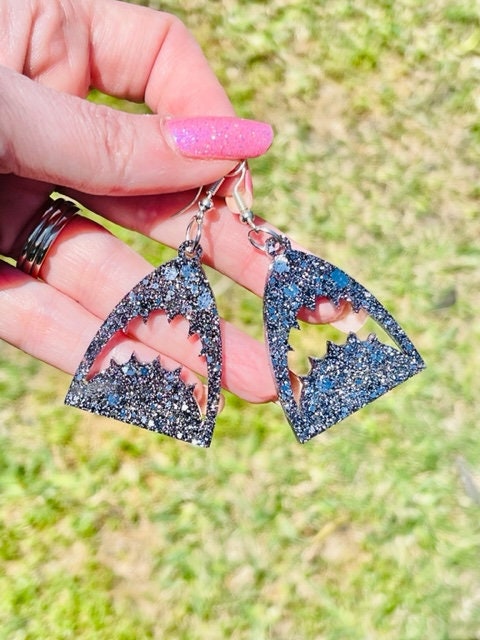 Shark glitter resin earrings