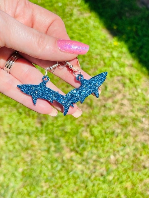 Shark glitter resin earrings