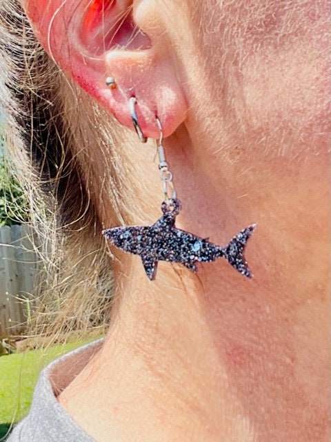 Shark glitter resin earrings