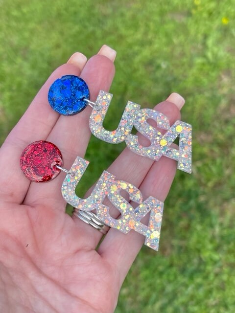 USA glitter resin earrings
