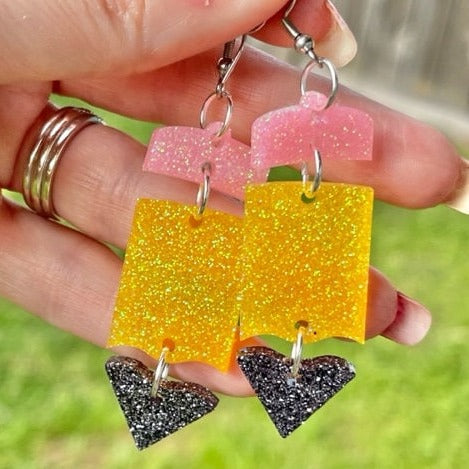 Dangling pencil glitter resin earrings - gift for teacher - handcrafted - handmade jewelry
