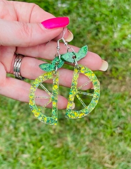 Fruit wedge glitter resin earrings - Grapefruit, Lime, Lemon, Orange