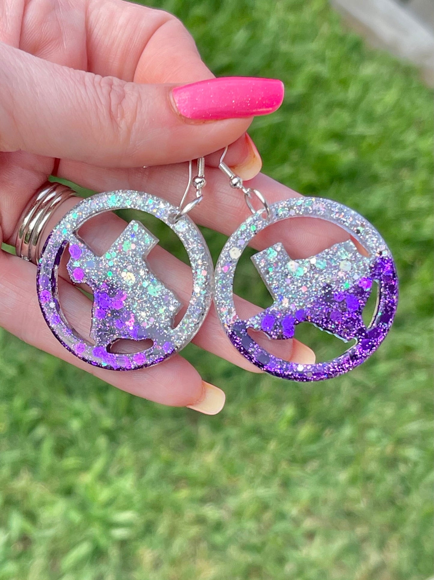 State of Texas glitter resin earrings