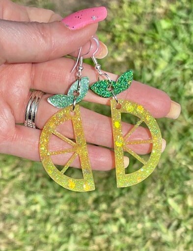 Fruit wedge glitter resin earrings - Grapefruit, Lime, Lemon, Orange