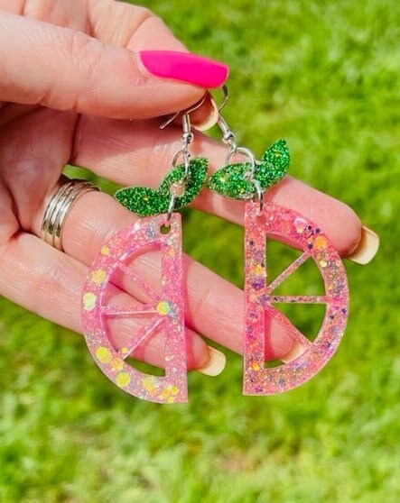 Fruit wedge glitter resin earrings - Grapefruit, Lime, Lemon, Orange