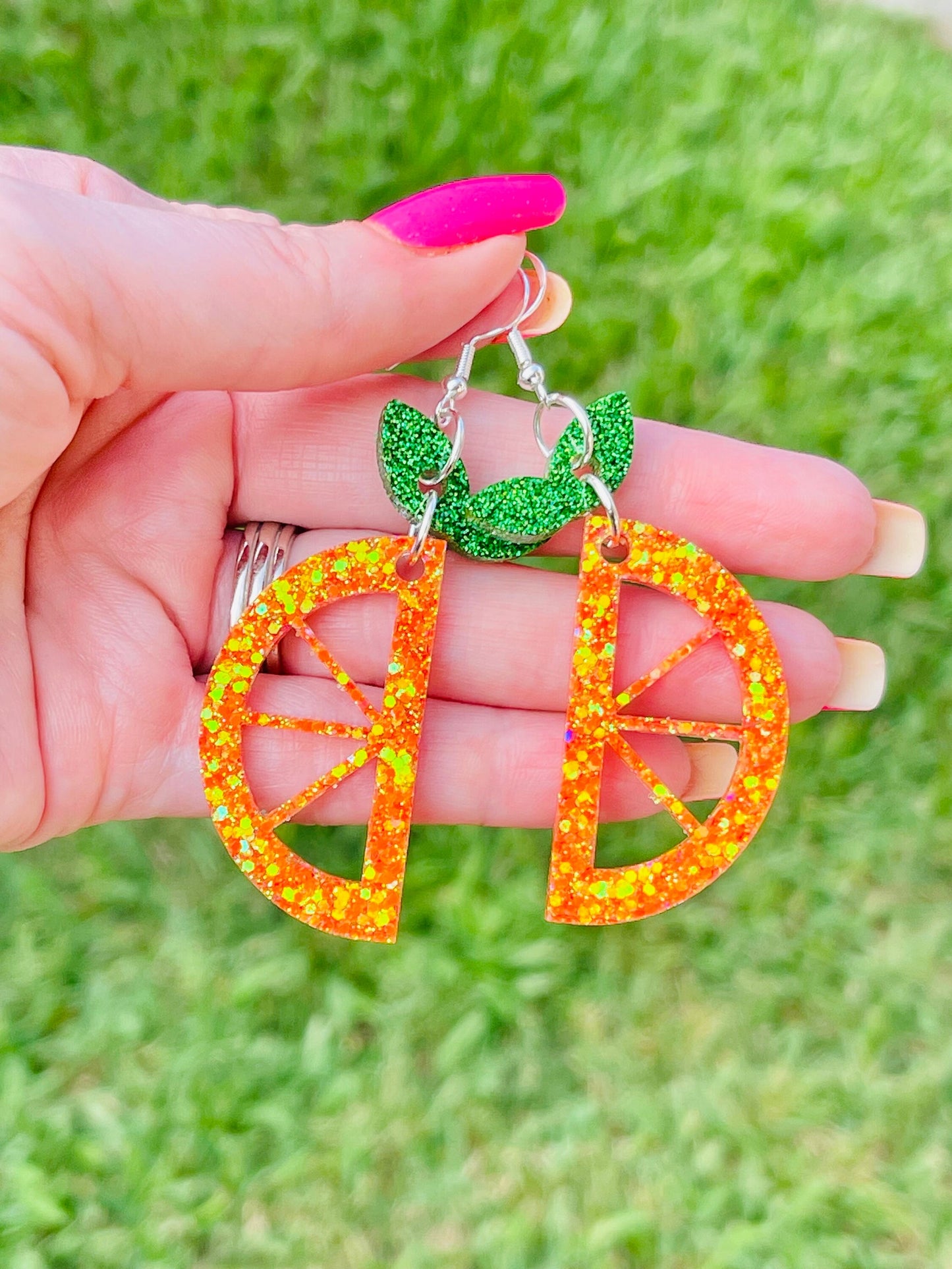 Fruit wedge glitter resin earrings - Grapefruit, Lime, Lemon, Orange