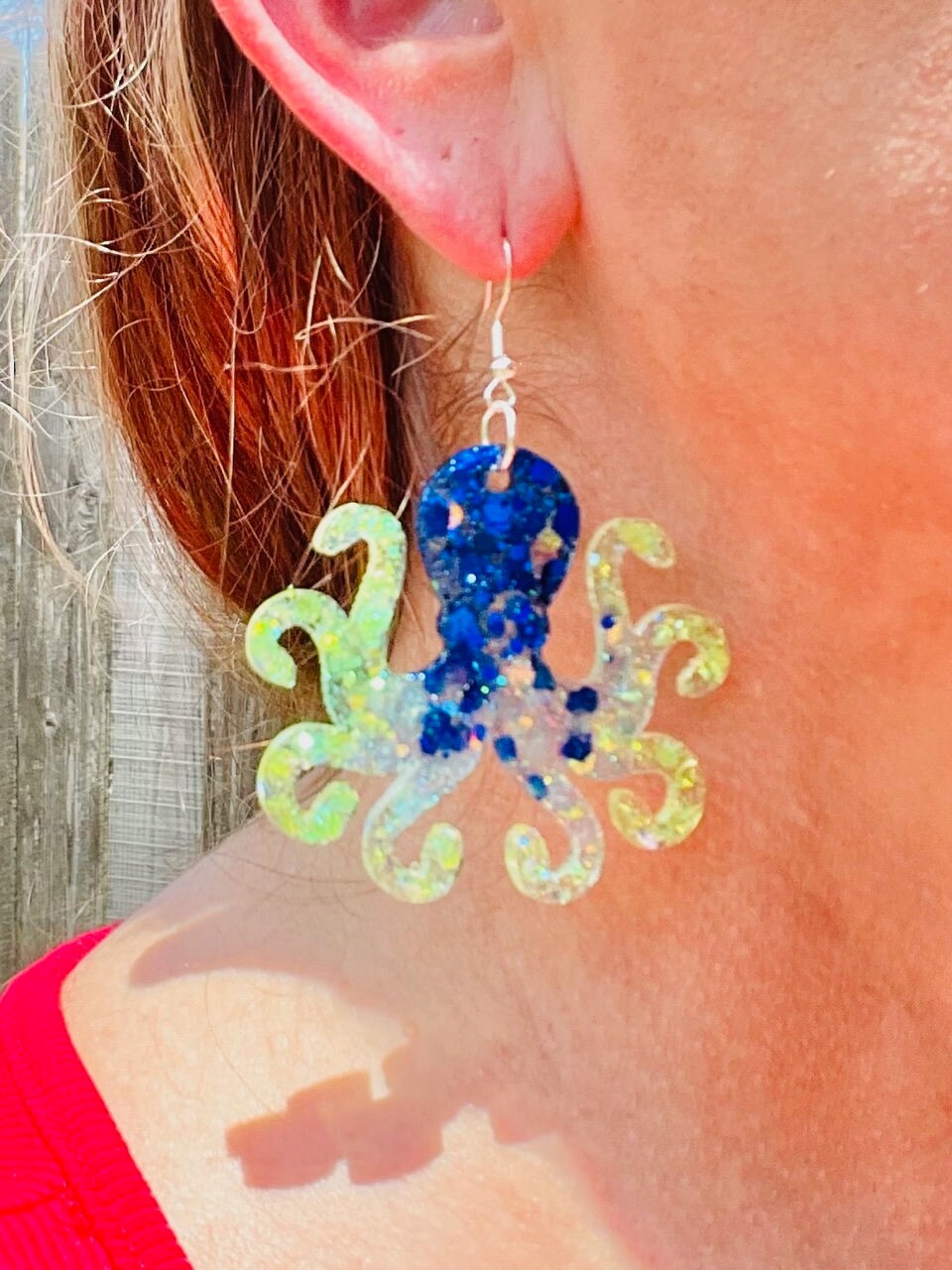 Sparkly Octopus glitter resin earrings