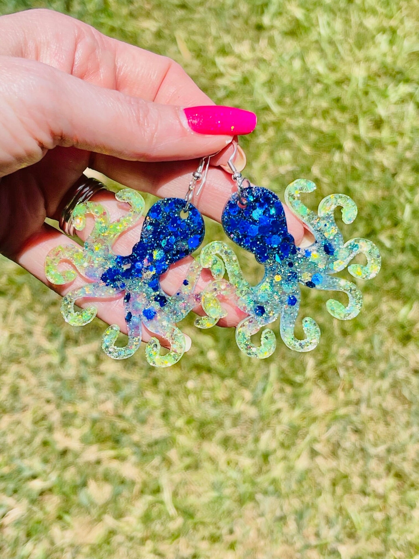 Sparkly Octopus glitter resin earrings