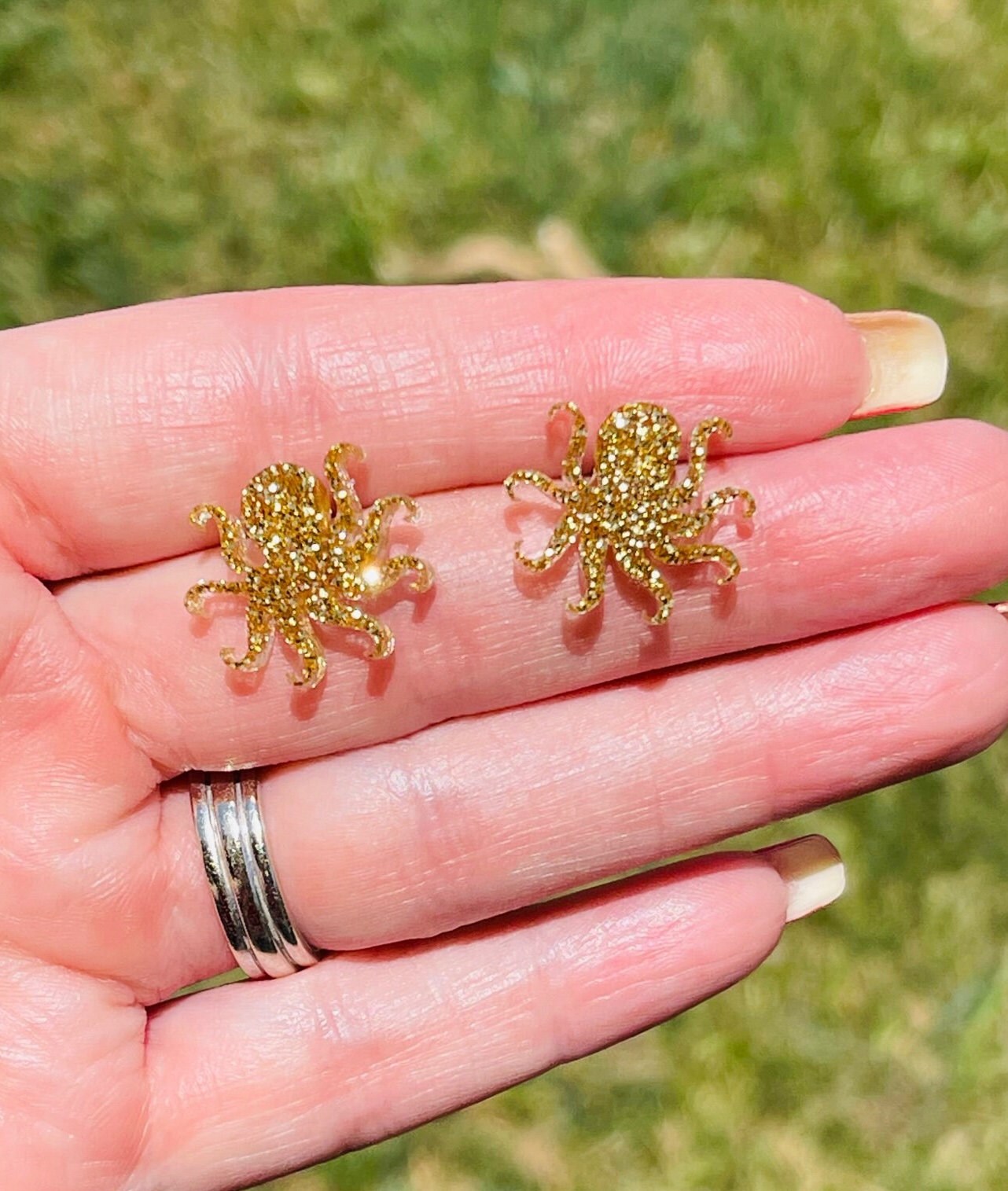 Sparkly Octopus glitter resin stud earrings
