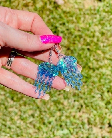 Sparkly Jellyfish glitter resin earrings