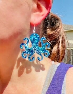 Sparkly Octopus glitter resin earrings
