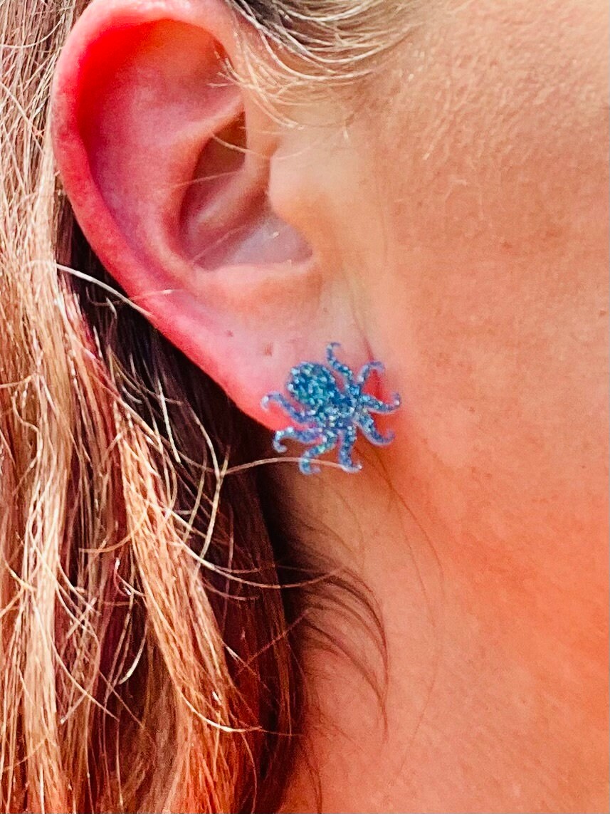 Sparkly Octopus glitter resin stud earrings