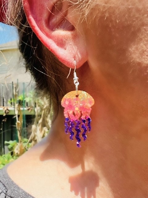 Sparkly Jellyfish glitter resin earrings