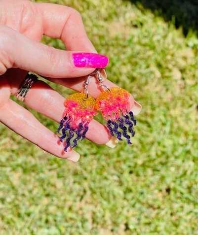 Sparkly Jellyfish glitter resin earrings