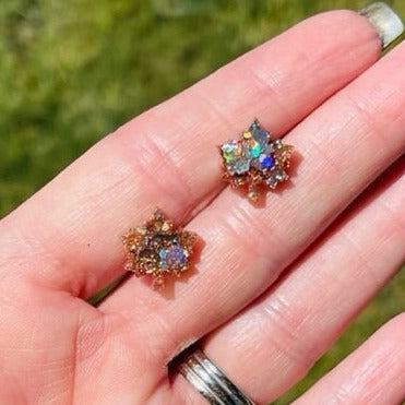 Sparkly fall resin stud earrings - Multiple colors - leaf studs - handmade jewelry