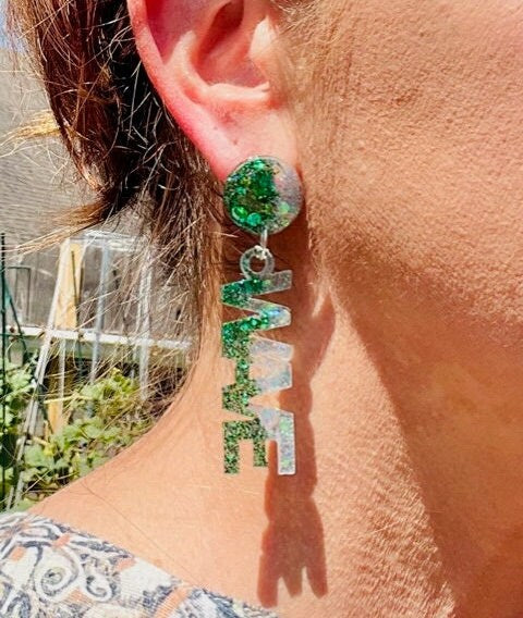 Roll Wave glitter resin earrings - Tulane University earrings