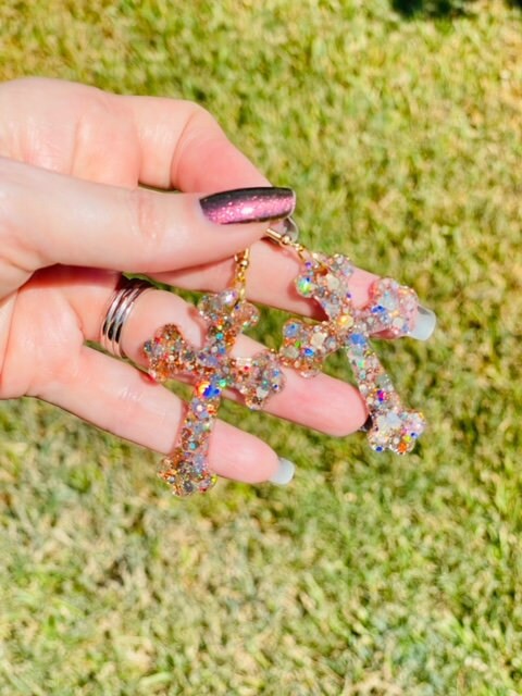 Ornate Cross glitter resin earrings