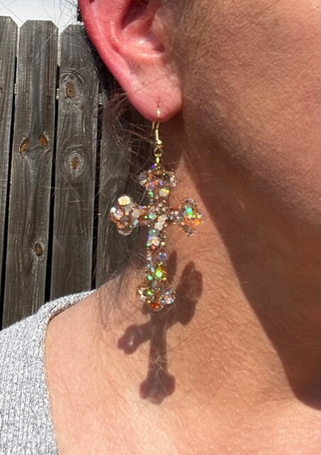 Ornate Cross glitter resin earrings