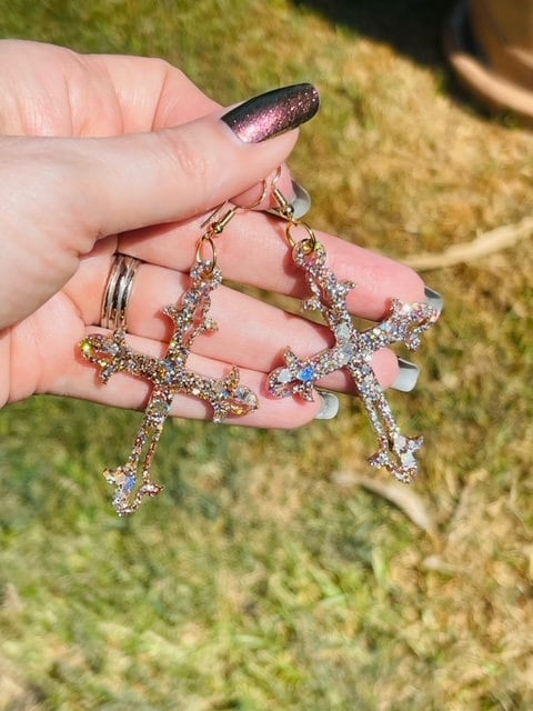 Ornate Cross glitter resin earrings