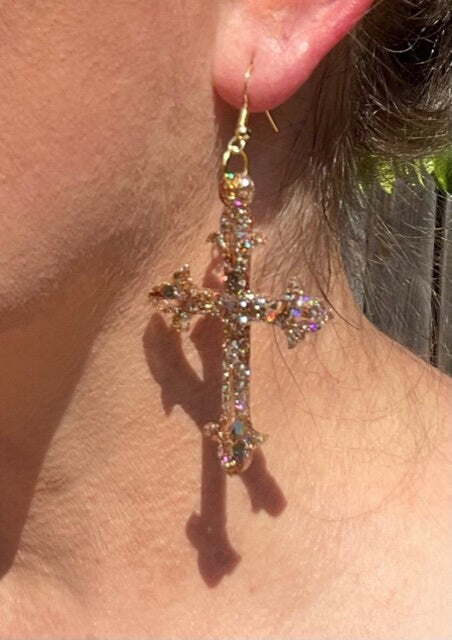Ornate Cross glitter resin earrings