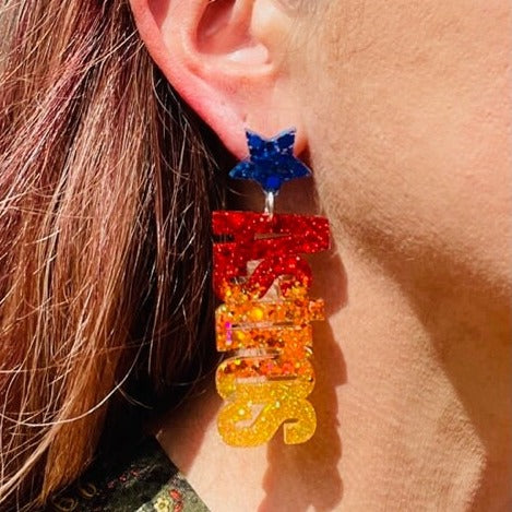 Houston Astros game day earrings - Astros rainbow glitter resin earrings - handmade jewelry