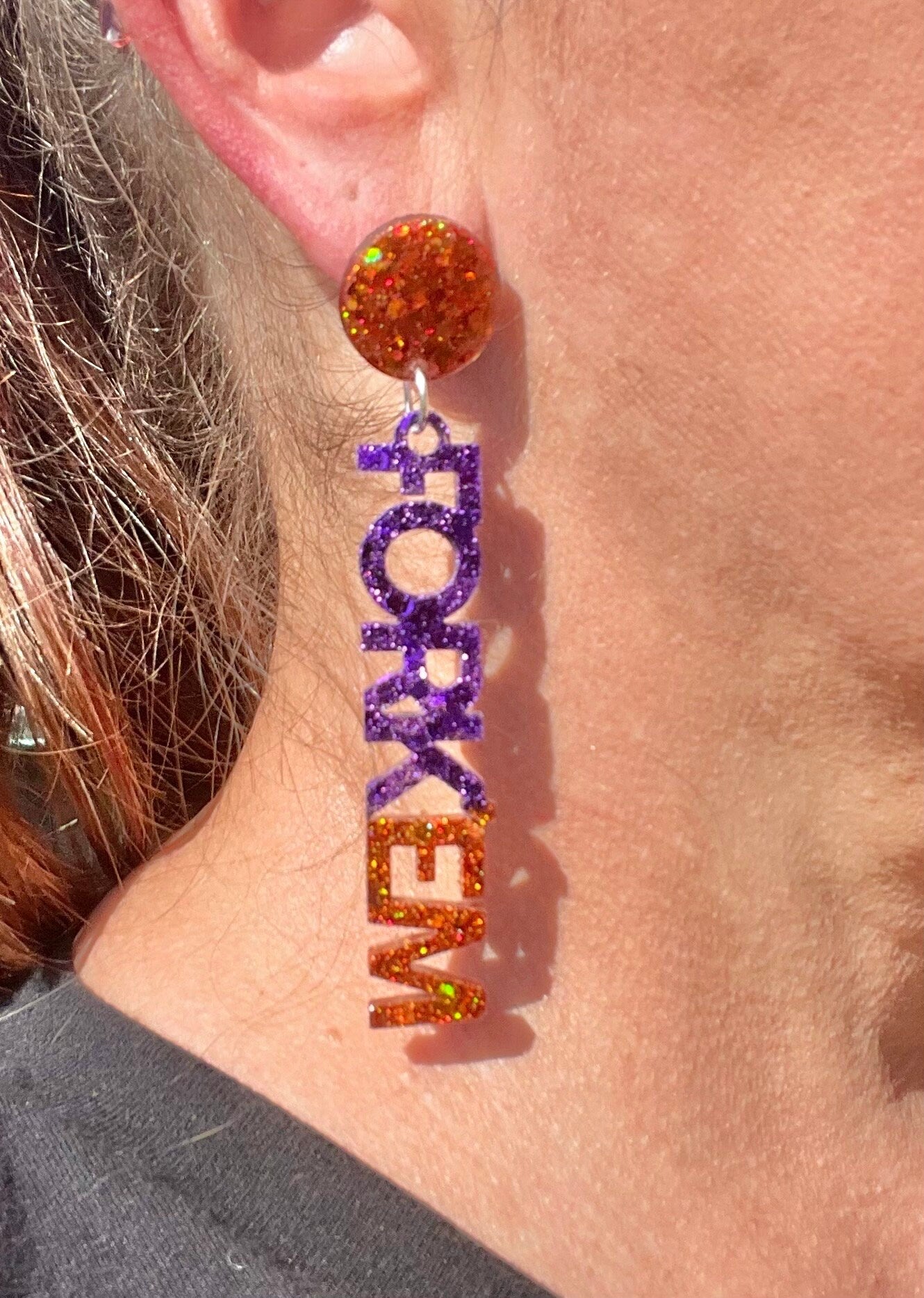 Fork 'em Game Day glitter resin earrings