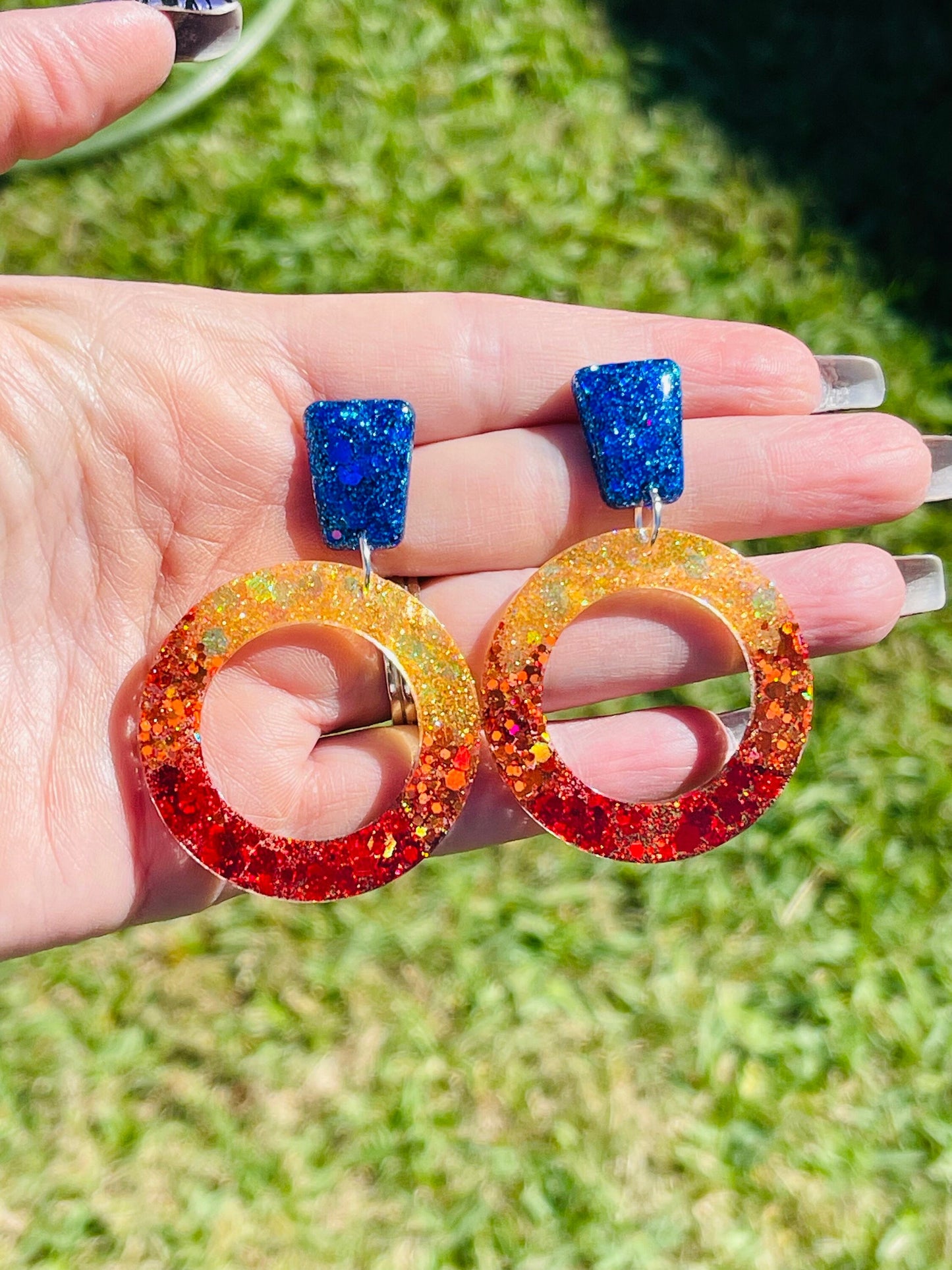 Astros rainbow glitter resin hoops