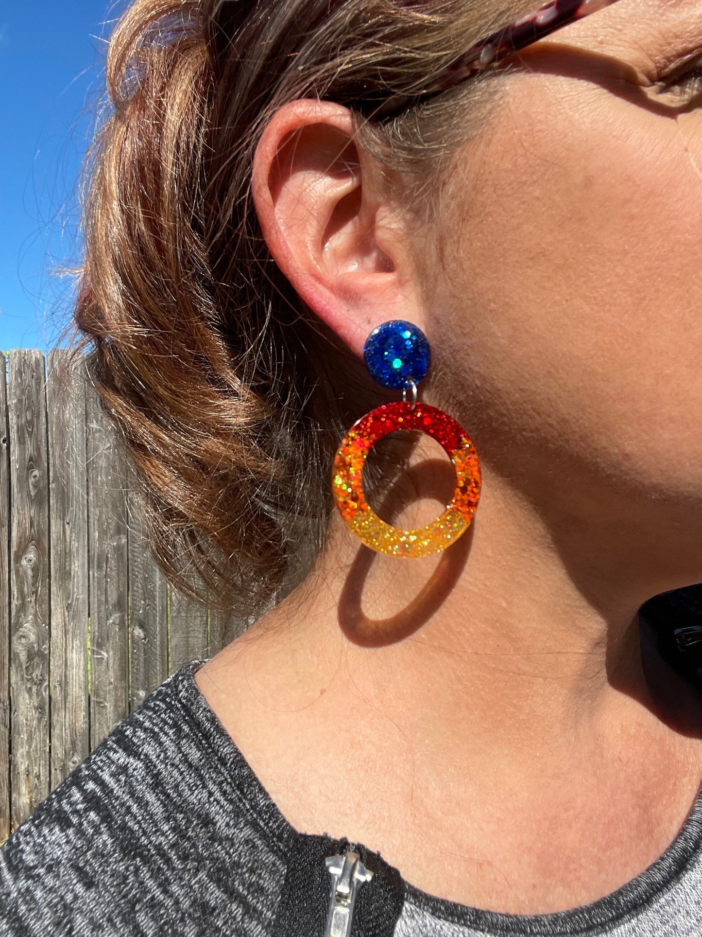 Astros rainbow glitter resin hoops