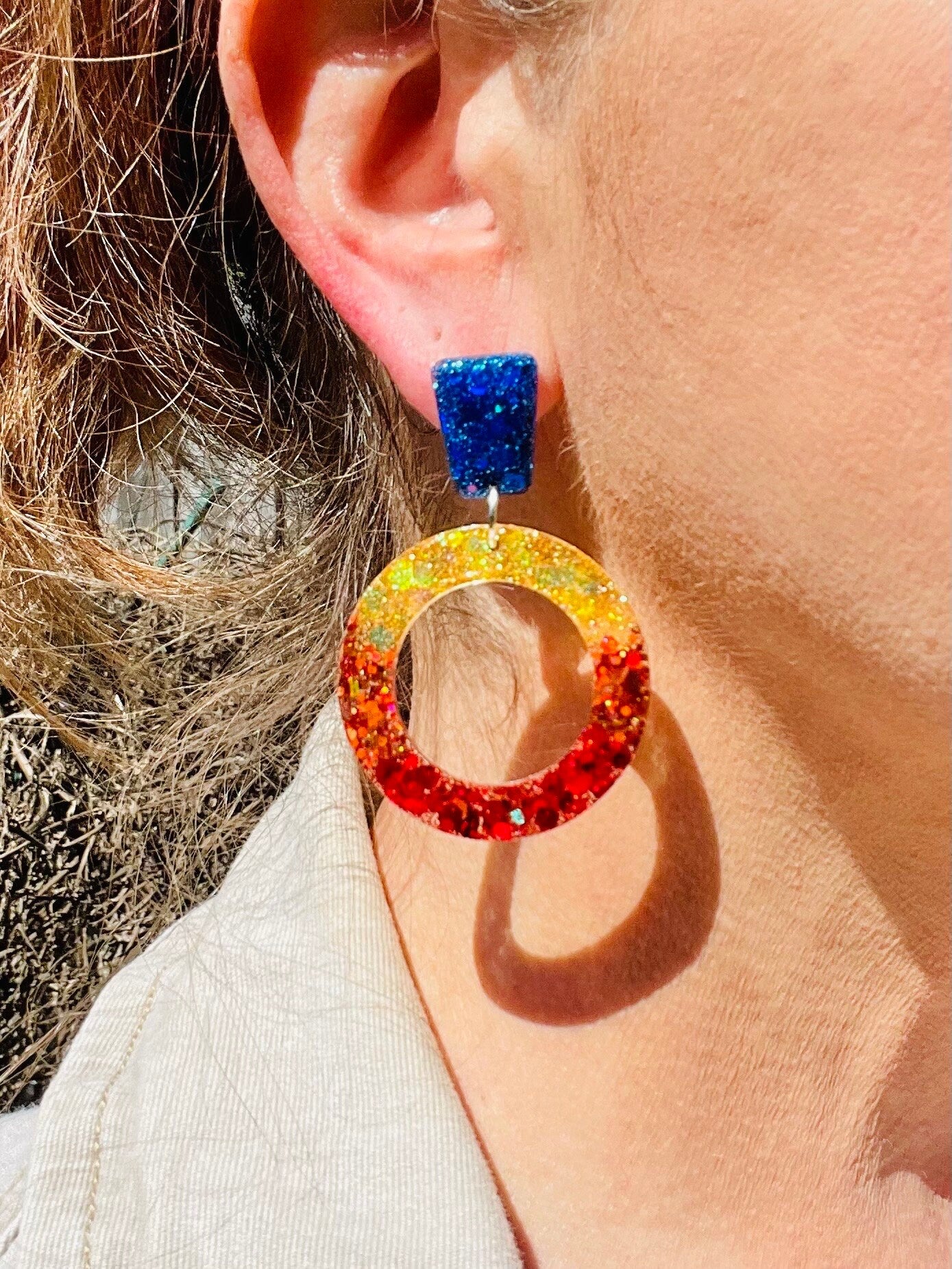 Astros rainbow glitter resin hoops