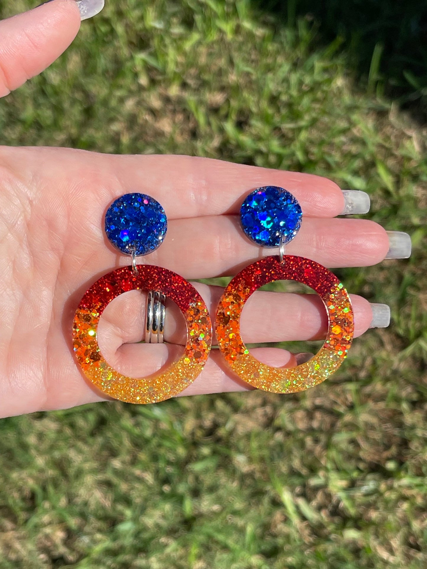 Astros rainbow glitter resin hoops