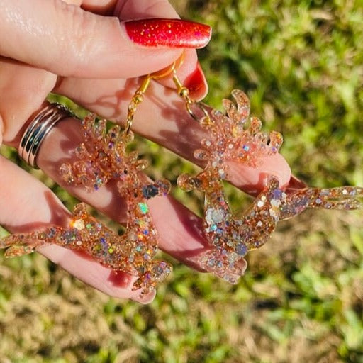 Deer glitter resin earrings - gold or silver Christmas deer earrings