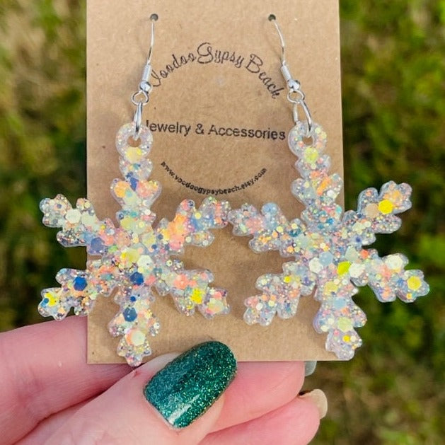 Sparkly Snowflake earrings - 8 different styles - handmade jewelry