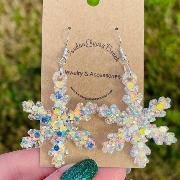 Sparkly Snowflake earrings - 8 different styles - handmade jewelry
