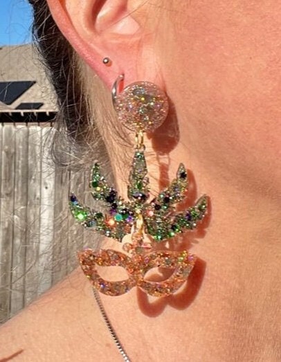 Mardi Gras Mask resin earrings - Fat Tuesday - handcrafted - 2 styles