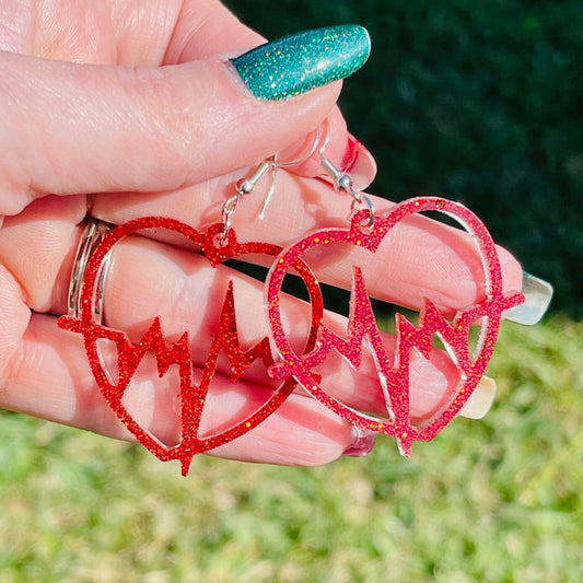 EKG Heart glitter resin earrings