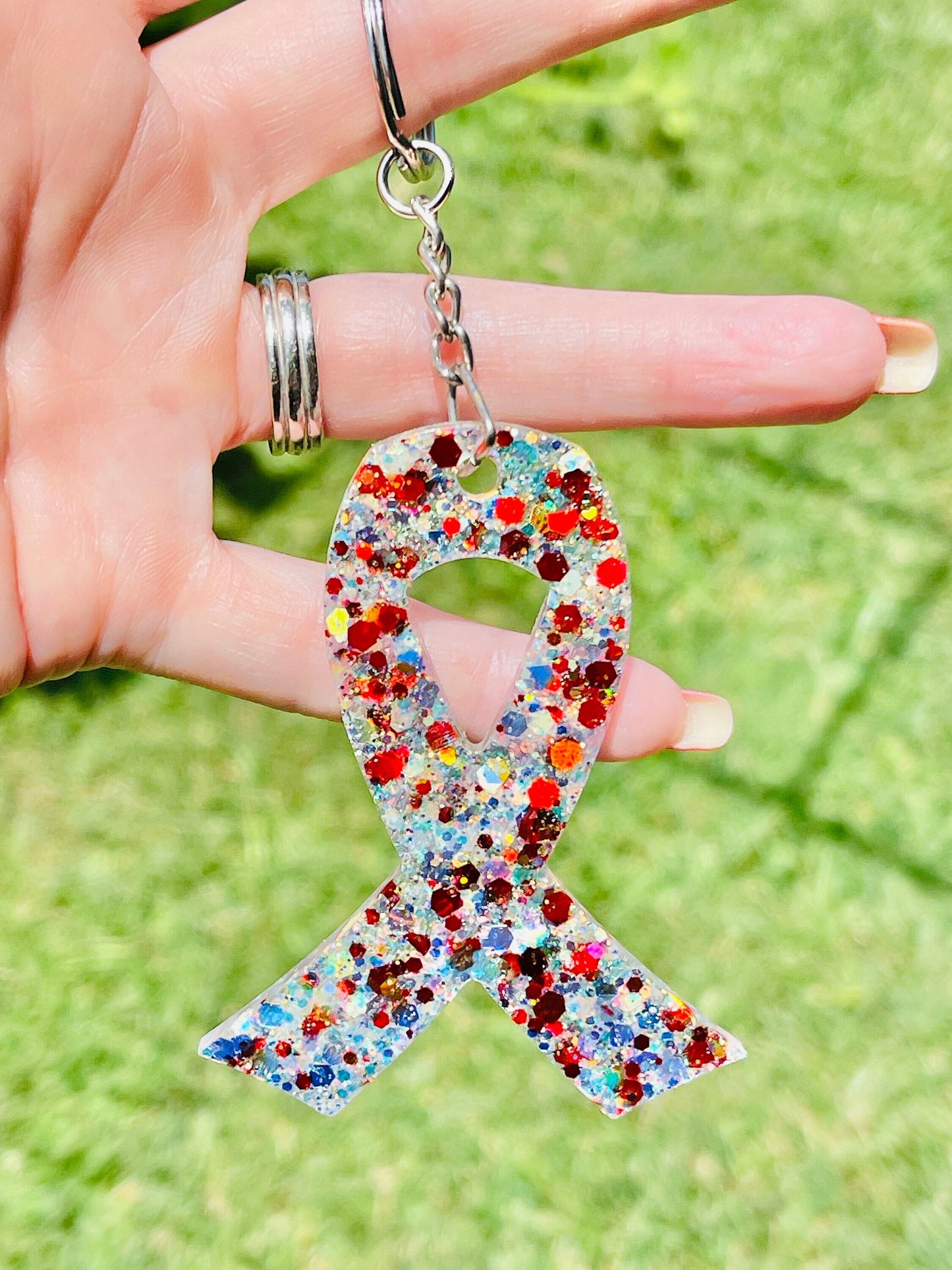 Awareness Ribbon glitter resin Keychain