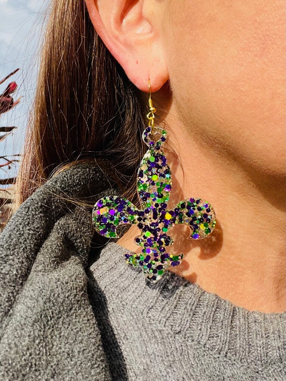 Mardi Gras Fleur de lis resin earrings - Fat Tuesday - handcrafted - 3 sizes