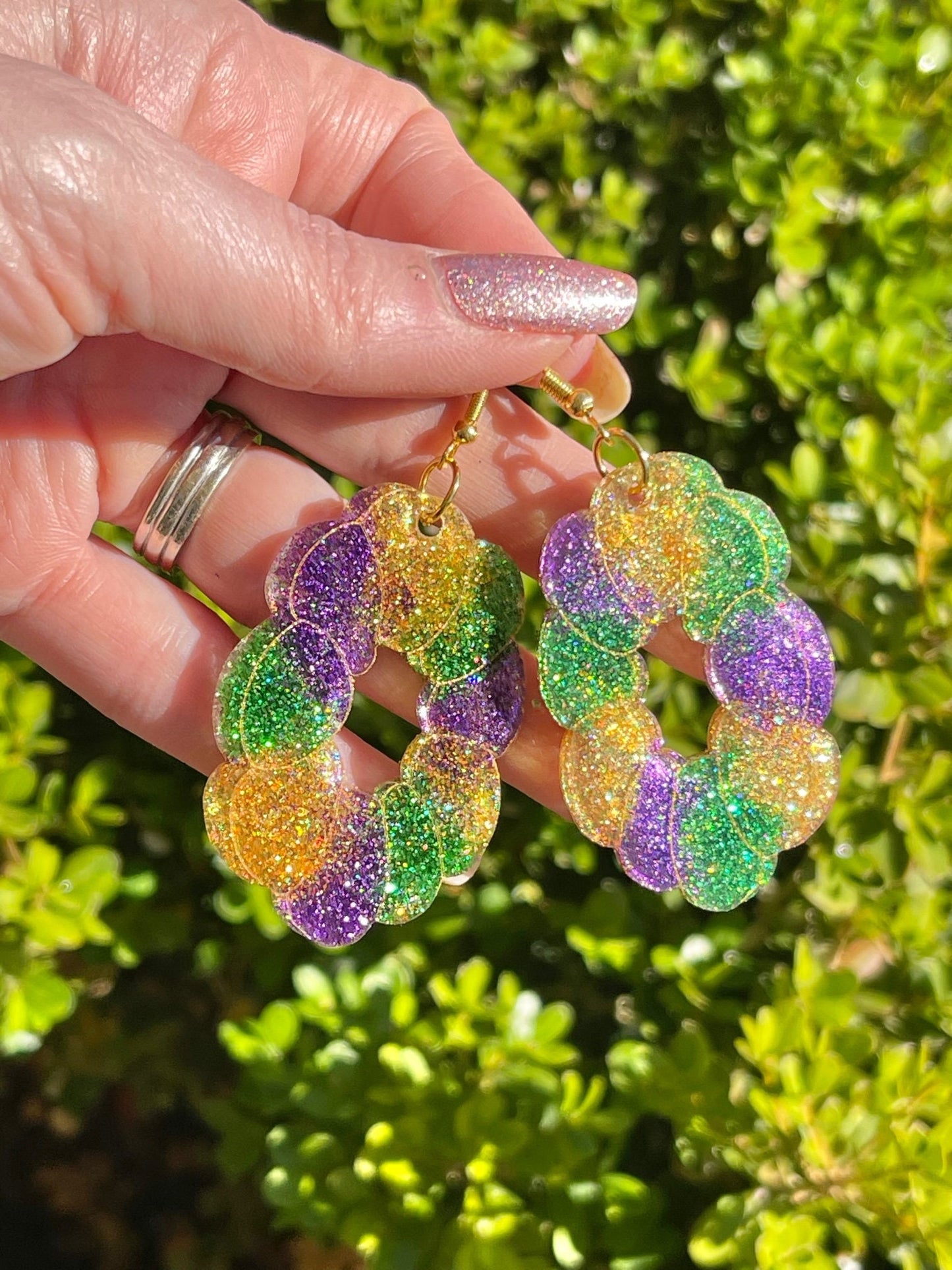 King cake earrings - Mardi Gras resin earrings - hand made Fat Tuesday - handcrafted