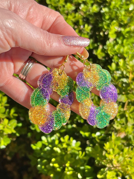 King cake earrings - Mardi Gras resin earrings - hand made Fat Tuesday - handcrafted