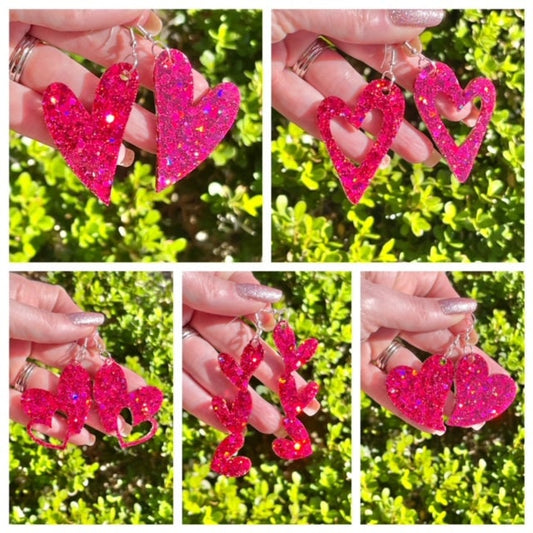 Heart glitter resin earrings in Berry