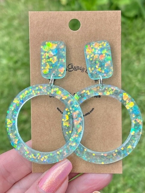 Circle hoop resin glitter earrings