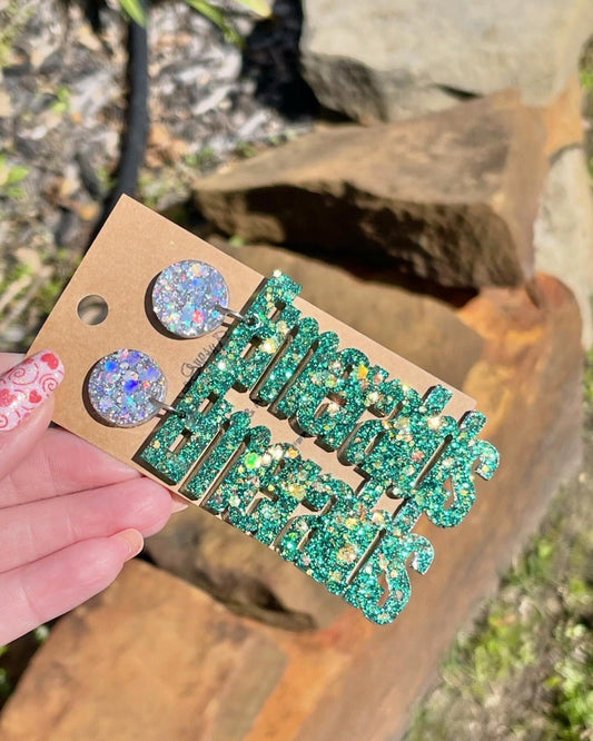 Emeralds glitter resin earrings - Clear Falls Emeralds drill team