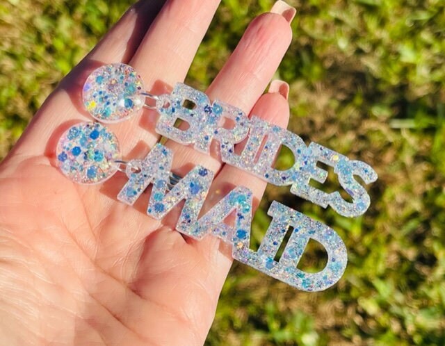 Bride's Maid word glitter resin earring